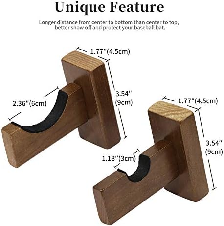 Ak Kyc Baseball Bat Batt Hecled Solder Mount Mount Horizontal Rack Suports Hanger- Bat de beisebol de madeira maciça Proteja os