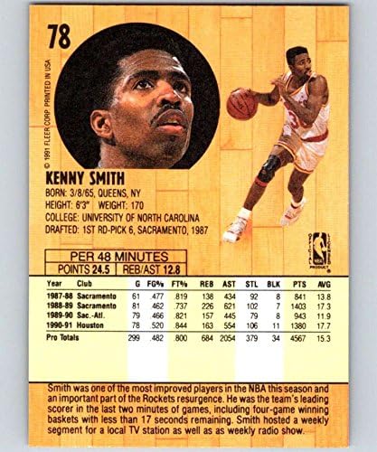 1991-92 Fleer Series 1 Basketball 78 Kenny Smith Houston Rockets NBA Official NBA Trading Card