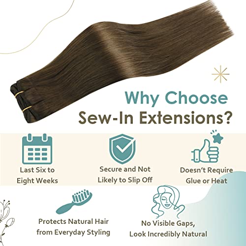 Full Shine 2packs Total 150g 4 Fita marrom média de 14 polegadas em extensões de cabelo Remy Human Hair + Sew in Hair Extensions