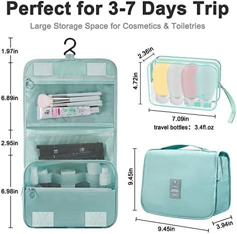 Bolsa de higieness para mulheres de maquiagem para mulheres que penduram saco de cosméticos transparentes com 4 garrafas de viagem de