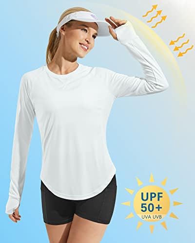G4Free feminino UPF 50+ camisas UV de manga longa Camisa de solteira ao ar livre Caminhadas de academia rápida seca leve