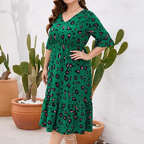 Vestido de tamanho grande yraetenm para mulheres sexy profundo v vestido de pescoço moda moda leopardo vestido midi vestido