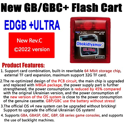 OBOKIDLYAMORAGEM 2022 NOVA Versão GB OS V4 Cartucho de jogo do sistema Carrinho Flash para Game Boy Color GB GBC Consoles de