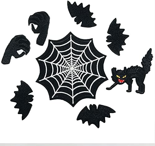 Woohome 26 PCs Halloween Ferro em remendos, Apliques de Halloween adesivo Pumpkin Black Cat Frathweb Skull Stripes Apliques para chapéu de roupa para acessórios de fantasia de jeans de Halloween