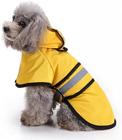 Capa de chuva de cachorro amarelo reflexivo ornaous com capuz, capa de chuva de estimação à prova d'água para cachorrinhos de cachorro pequeno （Tamanho XL）