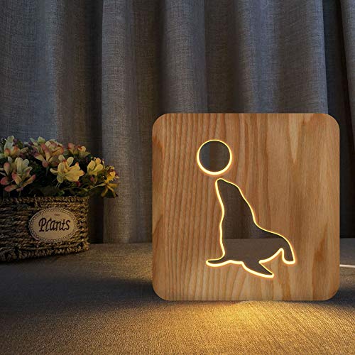 XDG Sea Lion 3D Lâmpada de madeira Led Night Light Home Room Decoração Lâmpadas de mesa criativas para presentes