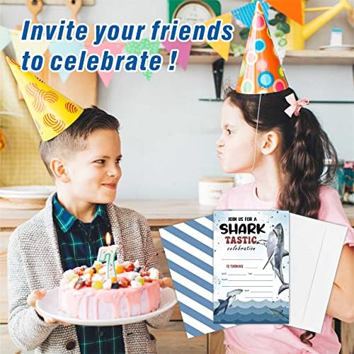 Awsice Shark Tastic Birthday Invitations, Cartões de convite de preenchimento dupla face para festa de aniversário ， meninos,