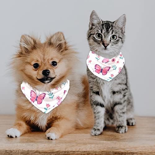 2 embalagem de cachorro pequeno bandana quadrada lenço de lenço de lenço de lenço resfriamento tecido durável impressão única ajuste ajustável para pequenos ou médios cães cachorros gatos borboleta padrão rosa