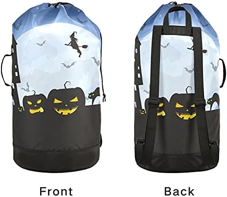 Bolsa de lavanderia de abóbora de Halloween com alças de ombro de lavanderia Backpack Saco de tração de tração de tração de tração