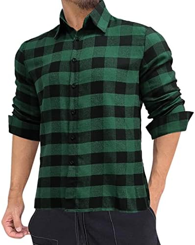 DSODAN Mens Checked camisetas botão de manga comprida colarinho gingham de camisa casual comercial camiseta xadrez formal