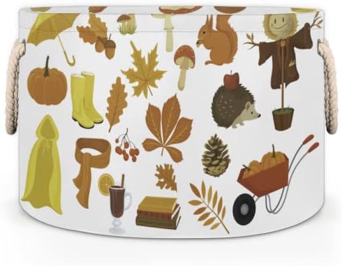 Conjunto de elementos de desenhos animados de cestas redondas grandes de outono para cestas de lavanderia de armazenamento