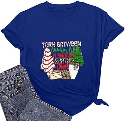 Camisas de Natal para mulher, camisetas de árvore de bolo de Natal, tampas engraçadas de lanches de Natal, blusas de