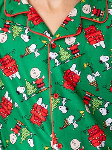 Intimo Peanuts Boys 'Christmas Snoopy Charlie Brown Home para as férias Button Down Sleep Pijama Conjunto