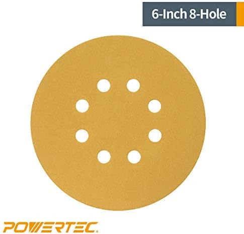 Powertec 44212G-50-P2, 6 x 8 orifícios, 120 Grit, Hook & Loop Landing Disc, 100pk, ouro