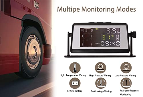 Sistema de monitoramento de pressão dos pneus Poulep para reboque - carga solar, 5 modos de alarme, luz de fundo automática