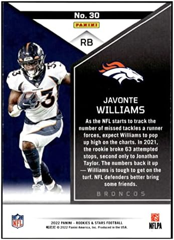 Javonte Williams 2022 Panini Rookies and Stars #30 nm+ -mt+ nfl futebol Broncos