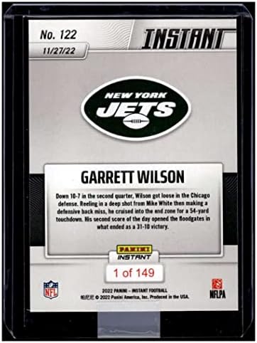 Garrett Wilson RC 2022 Panini Instant /149 Jets de estreante 122 MT-MT+ NFL Football