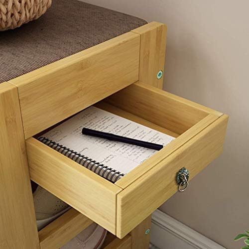 KMMK Bamboo Shoe Bench Storage para corredor | Rack de sapatos de madeira maciça com almofada removível do assento | Gabinete