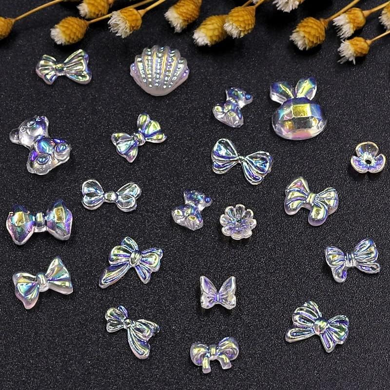 100pcs Design aleatório Charms de unhas de luxo 3D Decores de unhas de desenho animado Butterfly mixed strassnestones de cristal suprimentos de unhas -