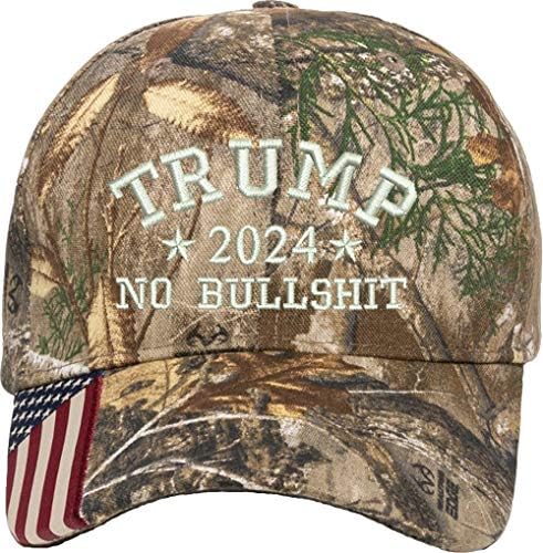 Trump 2024 1Color sem besteira bordada camuflada estruturada ajustável um tamanho único para todo o chapéu