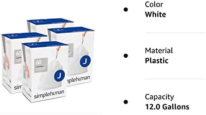 Código Simplehuman J Sacos de lixo de cordão personalizado em pacotes de dispensadores, 30 litros / 8 galões, branco - 240 revestimentos