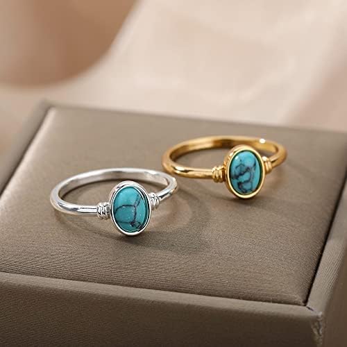T3STORE Vintage Sliver Color Stripe Ring redondo anéis geométricos para mulheres Paia de jóias de casamento da pedra de lua - JZ2822S -2 - Tamanho 7-74657