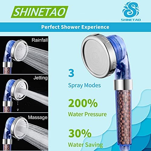 Conjunto de cabeça de chuveiro de alta pressão filtrado de Shinetao, chuveiro de mão iônica com mangueira e suporte