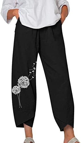 Calças Capri femininas de Kcjgikpok, Lounge Capri Pant de cintura elástica de pernas largas com calças de treino de bolsos para mulheres