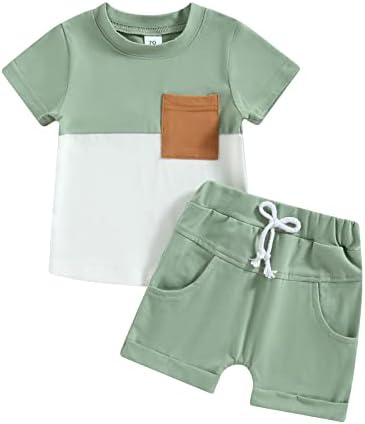 Criança bebê menino roupas de verão contraste a cor curta de manga curta shorts top short casual menino short