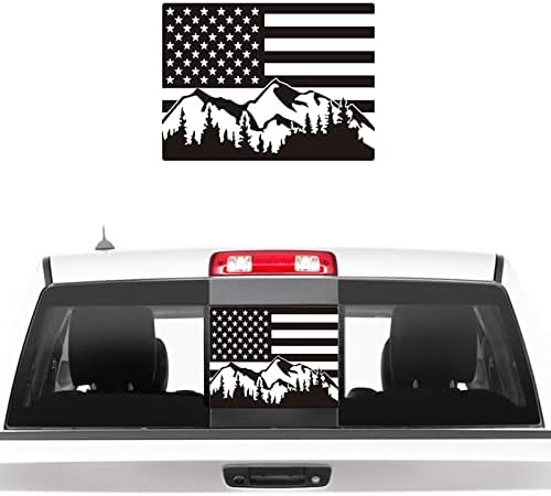Yukauto traseiro traseiro decalque da janela do meio se encaixa em Toyota Tacoma -2023 cena da montanha American Flag Vinyl Stickers