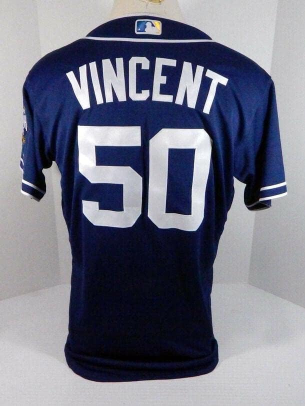 San Diego Padres Nick Vincent 50 Jogo emitido Navy Jersey Asg Patch SDP0930 - Jogo usada MLB Jerseys