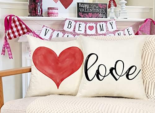 4ª Emoção Capas de travesseiros do Dia dos Namorados 18x18 Conjunto de 4 Olá, Valentine Spring Farmhouse Decor Red Love Truck Holiday Decorações de férias Lança estojo de almofada para decorações de casa TH076