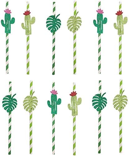 10 peças Cactus monstera folhas de canudos de canudos descartáveis ​​de papel para suprimentos de festa havaiana