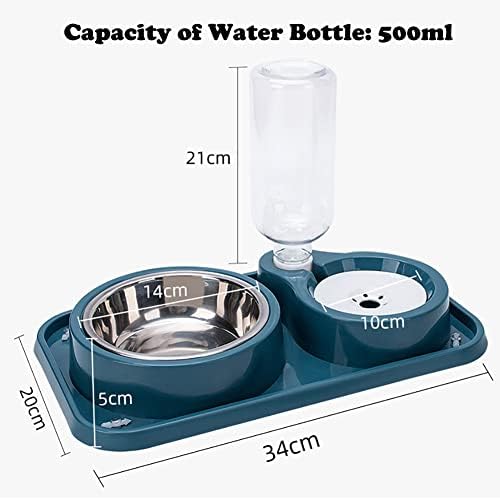 Tigelas de gato duplo, 2 in1 Pet Water and Food Bowl Set com garrafa de dispensador de água de gravidade automática destacável