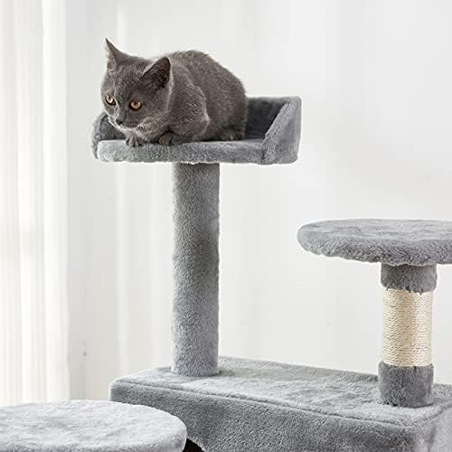 Árvore de gato, 52,76 polegadas de gato torre com sisal scratching tábio, árvore de cama de gato com plataforma acolchoada, 2 condomínios de luxo, para gatinho, animal de estimação, atividade interna relaxando
