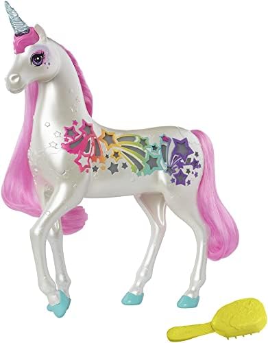 Brinquedo de unicórnio da Barbie Dreamtopia, Brush 'N Sparkle Pink e White Unicorn com 4 luzes mágicas e sons [exclusivos da ]