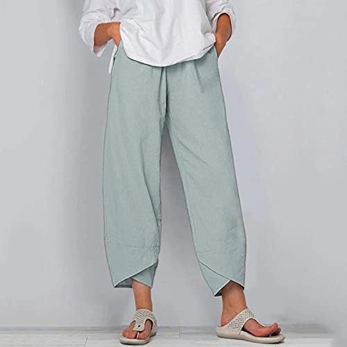 Calças cortadas para mulheres, com pernas retas Capri de linho de algodão solto de perna alta Capri com bolsos leggings para meninas