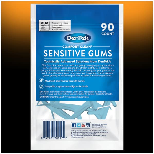 Dentek Comfort Floss Clean Picks para dentes sensíveis, fita macia e sedosa, 90 contagem cada