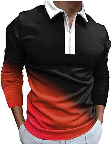 Camisas de pólo com zíper masculino do ZDDO, 2022 New Men Shirt Slave Sleeve Gradiente de retalhos de retalhos de golfe