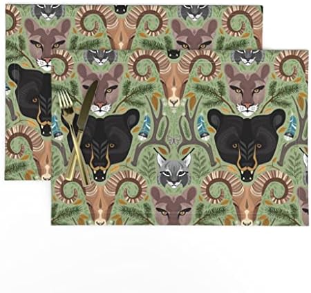 Linen Cotton Canvas Placemats - Mountain Animals Woodland Wild Forest Bursery Bear Nature Placemats Placemats Placemats By Spoonflower