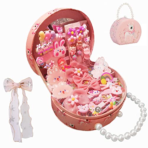 Acessórios para cabelos do Pliopyik Girls com caixa de jóias de duas camadas, incluindo clipes de cabelo, gravatas de cabelo