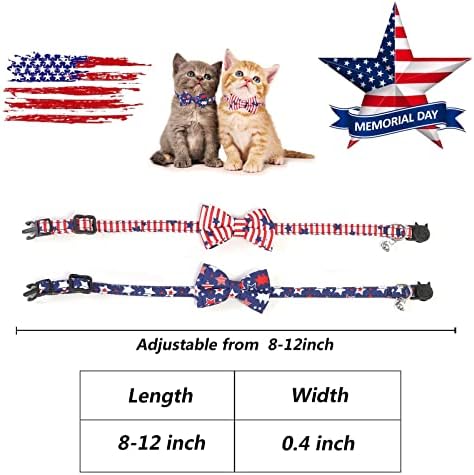 TCBOYING 2 PACK 4 de julho Cole de gato com campainha de gravata borboleta, colares de gato da bandeira dos EUA Catrar
