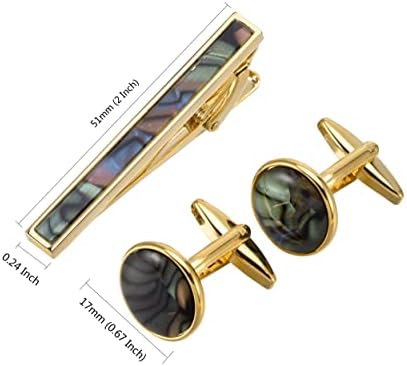 Jonwo Polido Homens de abalone naturais Cufflinks e tie clipe conjunto de prata