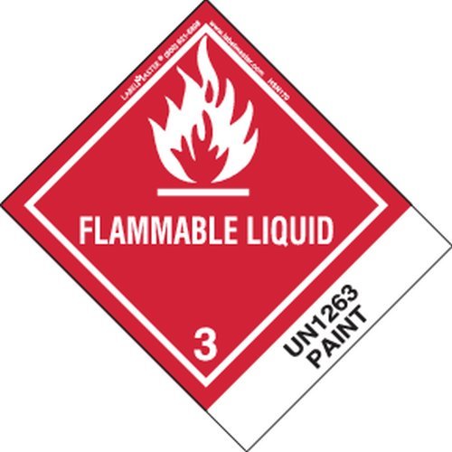 LabelMaster HSN1700 Etiqueta líquida inflamável, tinta UN1263, papel, guia padrão, Hazmat, 4,75 x 4