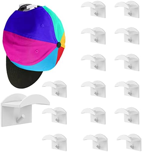 Fishevo 16pcs ganchos de chapéu montado na parede, rack adesivo para bonés de beisebol, sem perfuração de chapéu branco organizador