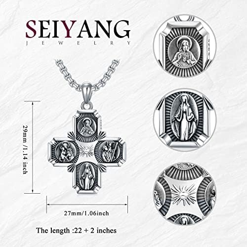 Colar Saint Saint de Seiyang 925 Jóias de Amuleto de Prata Esterlina para Homens Mulheres com 2m 22 +2 Cadeia Rolo