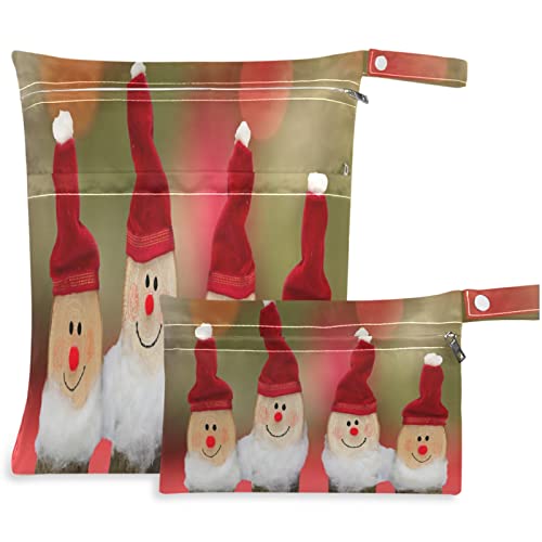 VISESUNNY Feliz Natal Gnome 2pcs bolsa molhada com bolsos com zíper Bolsa de fraldas lagartas laváveis ​​para viajar, praia, creche,