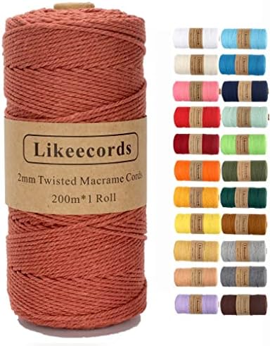 Cordão macram, 2 mm x 219yard algodão corda de barbante, corda de corda de algodão branco natural para cabides de tricô diy,