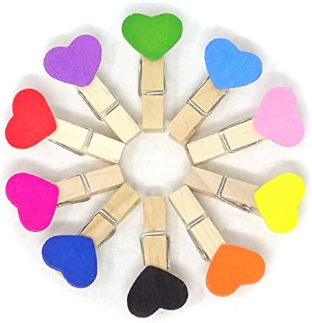 Honbay 50pcs 3,5 cm mini prendedores de roupas em forma de coração clipes de artesanato colorido com barbante de juta natural de