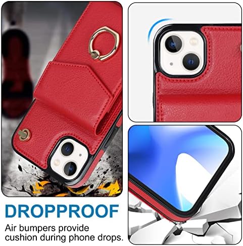 Caixa da carteira lbyzcase Compatível com iPhone 14 6,1 polegadas, 360 ° Rotação Ring Ring Holder Kickstand Wristlet Holder Protetive